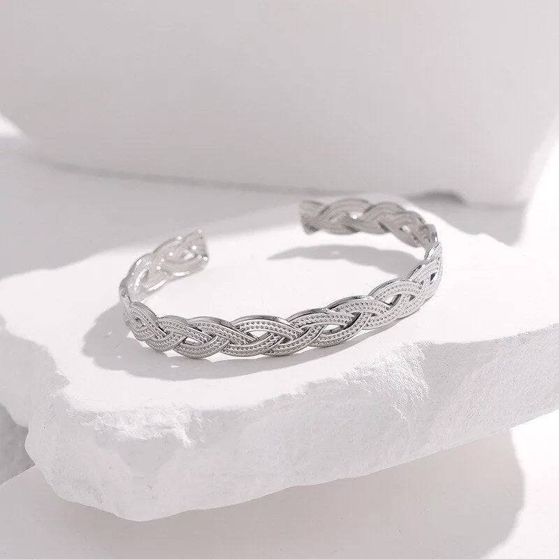 316L Stainless Steel Geometric Weaving Cuff Bracelet For Women