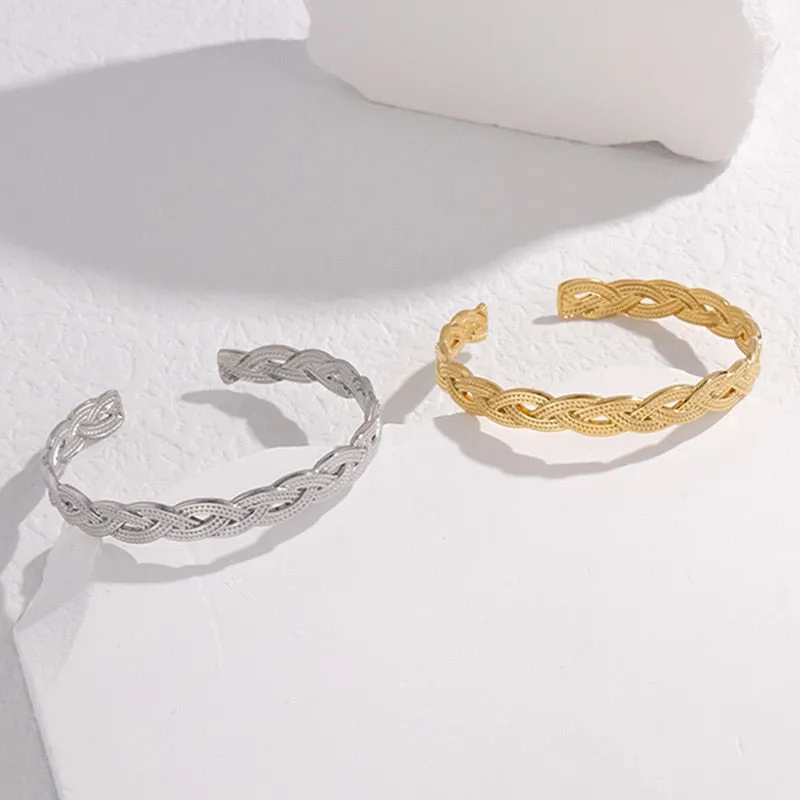 316L Stainless Steel Geometric Weaving Cuff Bracelet For Women