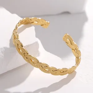 316L Stainless Steel Geometric Weaving Cuff Bracelet For Women