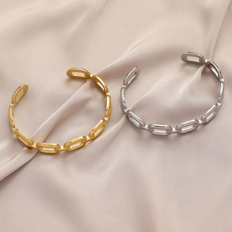 316L Stainless Steel Women Bangles Fashion Square Link Hollow Out Bangle