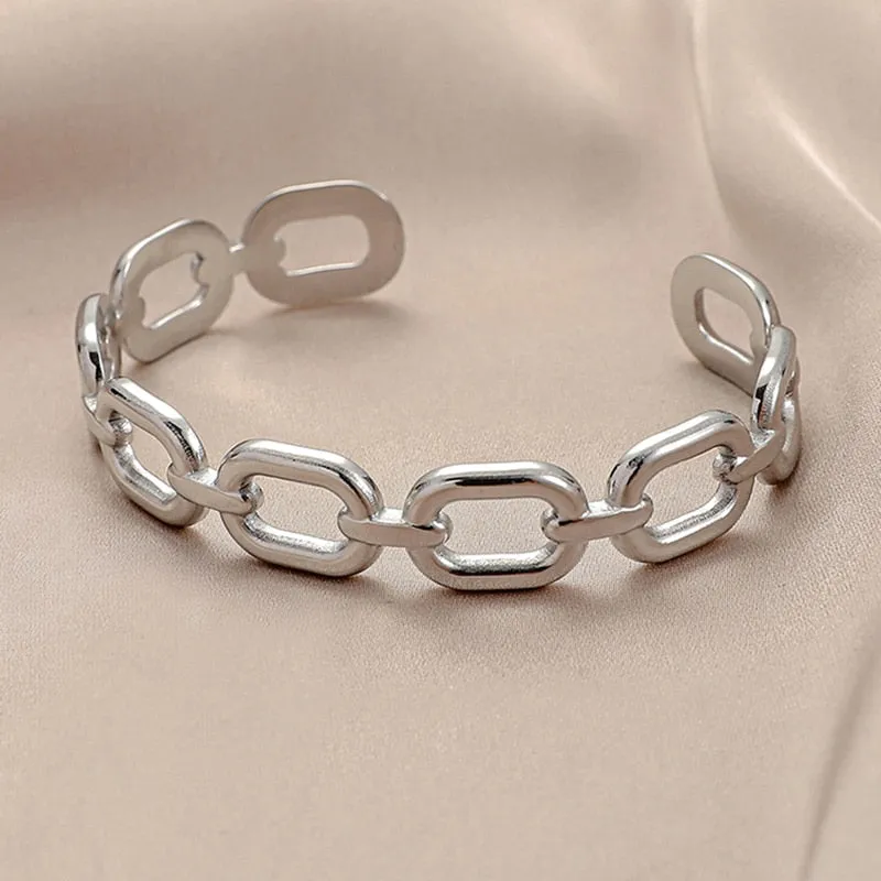 316L Stainless Steel Women Bangles Fashion Square Link Hollow Out Bangle