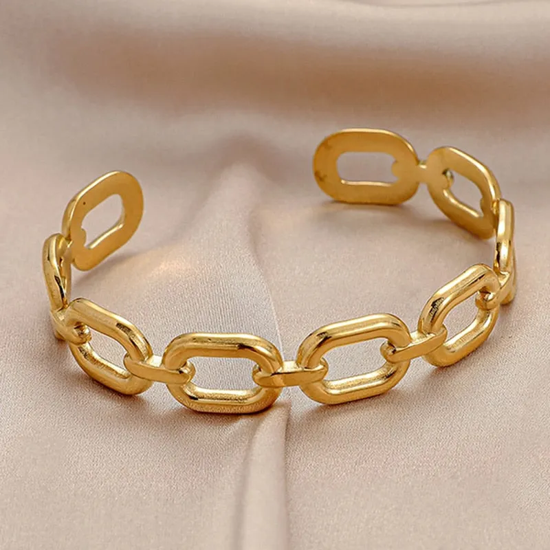 316L Stainless Steel Women Bangles Fashion Square Link Hollow Out Bangle