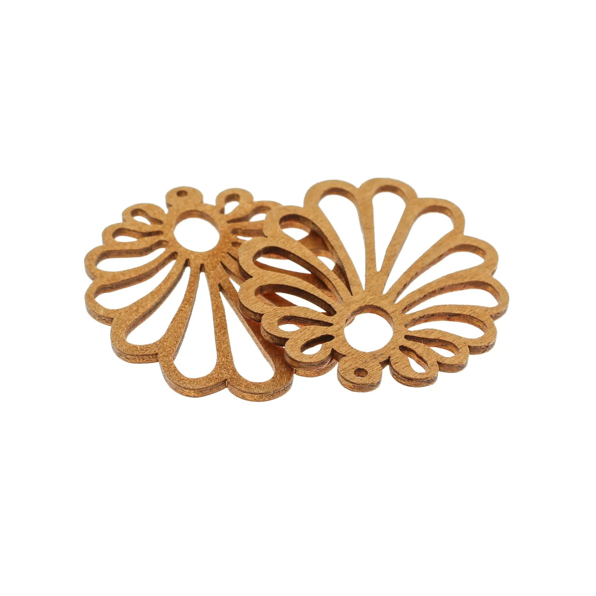 4 Geometric Leaf Natural Wood Charms 2 Sided - WP346