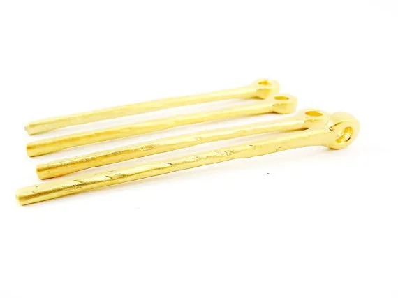 4 Long Simple Plain Rod Bar Charm Pendant - 22k Matte Gold Plated