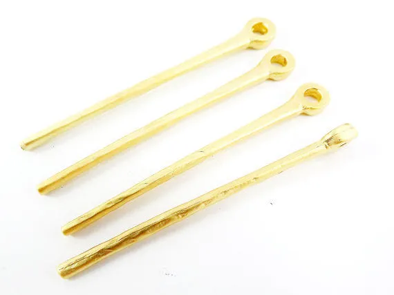 4 Long Simple Plain Rod Bar Charm Pendant - 22k Matte Gold Plated