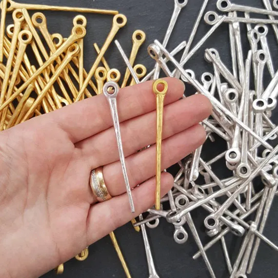 4 Long Simple Plain Rod Bar Charm Pendant - 22k Matte Gold Plated
