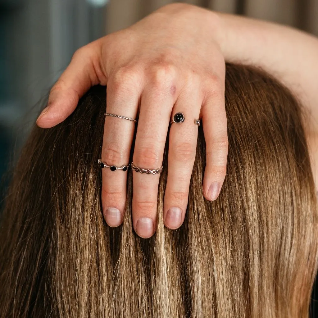 4 Piece Silver Black Stone  Stacking Dainty Open Knuckle Ring set