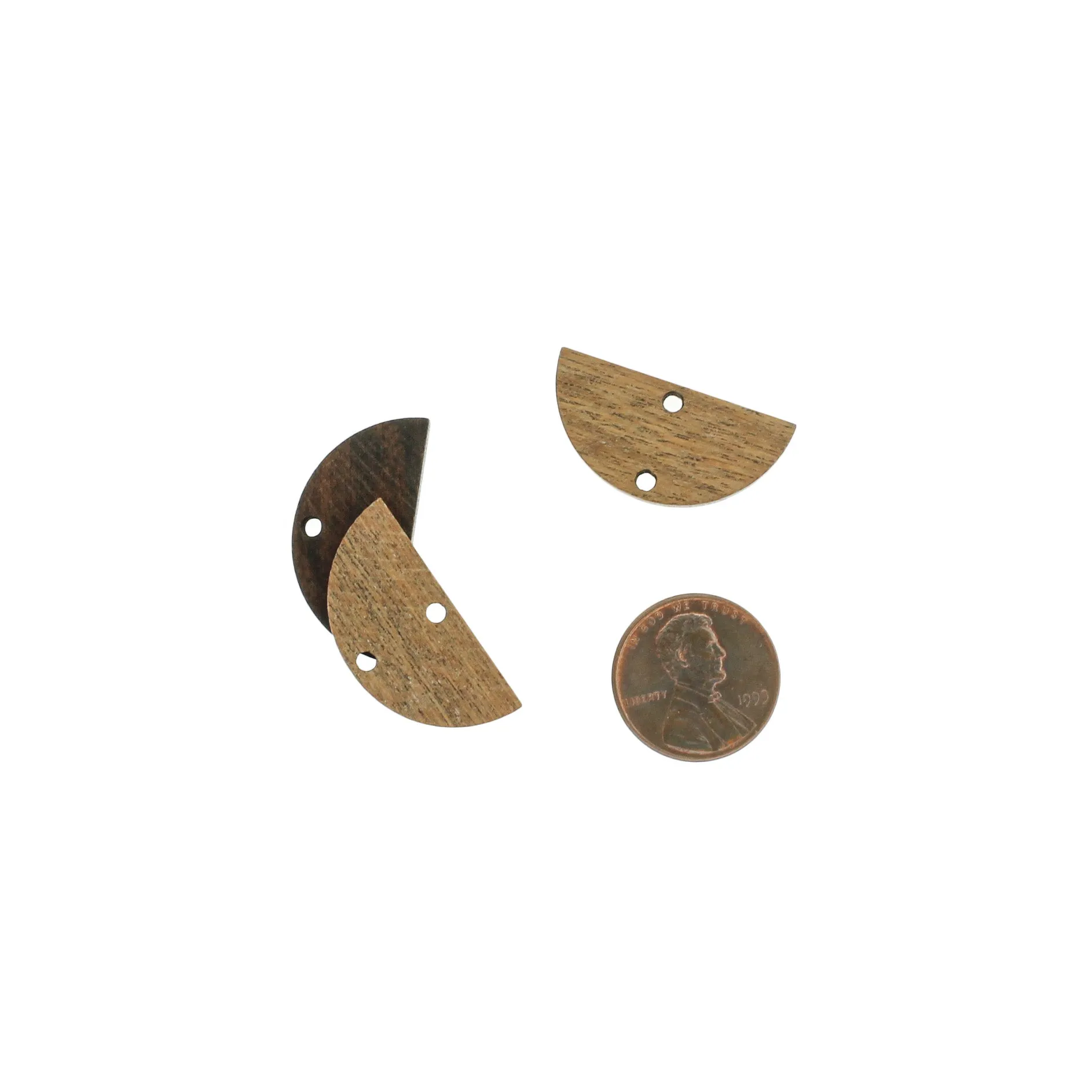4 Semi Circle Natural Wood Connector Charms - WP215