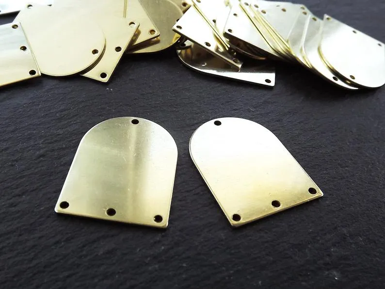 6 Raw Brass Arch D Shaped Thin Pendant Charm Blank, Earring Connector Findings, 29x21mm, 4 Holes