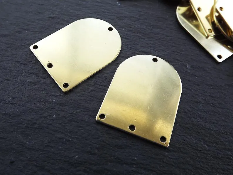 6 Raw Brass Arch D Shaped Thin Pendant Charm Blank, Earring Connector Findings, 29x21mm, 4 Holes