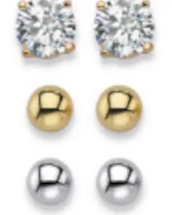 8 Cttw. CZ Goldtone and Silvertone 6-Pair Set of Stud and Hoop Earrings | Yellow