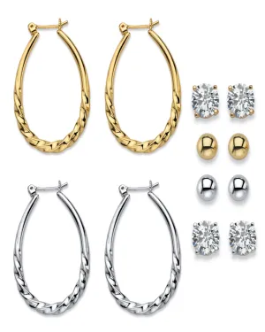8 Cttw. CZ Goldtone and Silvertone 6-Pair Set of Stud and Hoop Earrings | Yellow