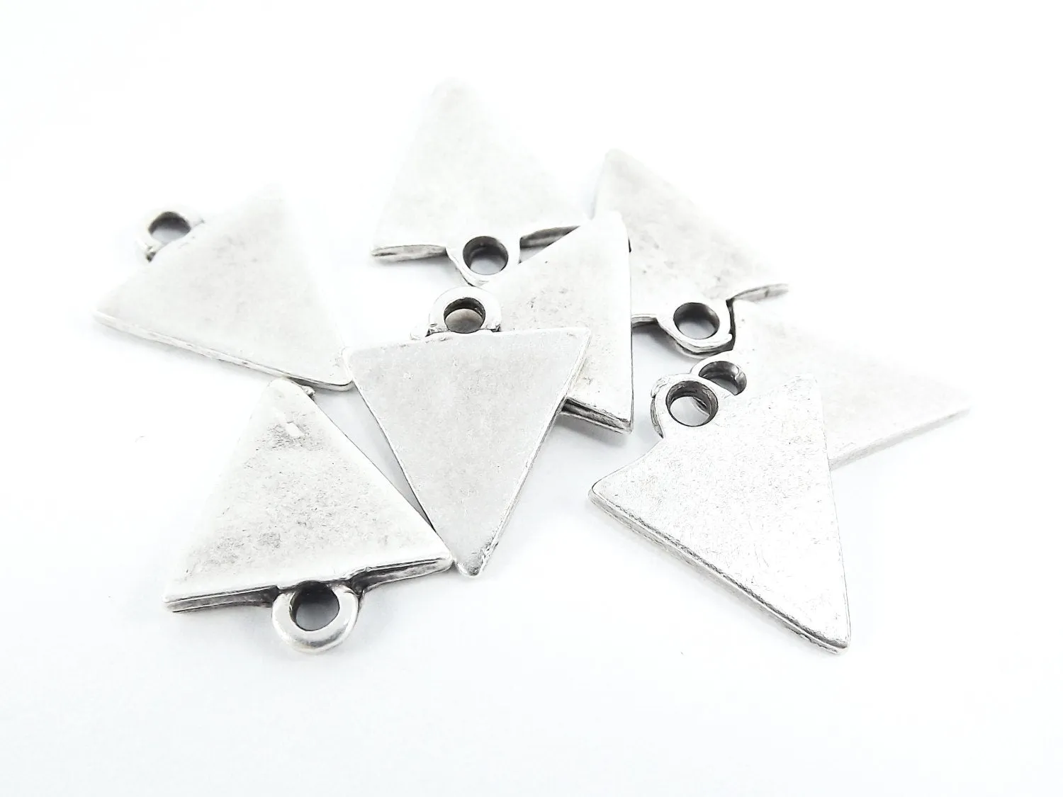 8 Small Triangle Minimalist Geometric Pendants - Type 2 -  Matte Antique Silver Plated