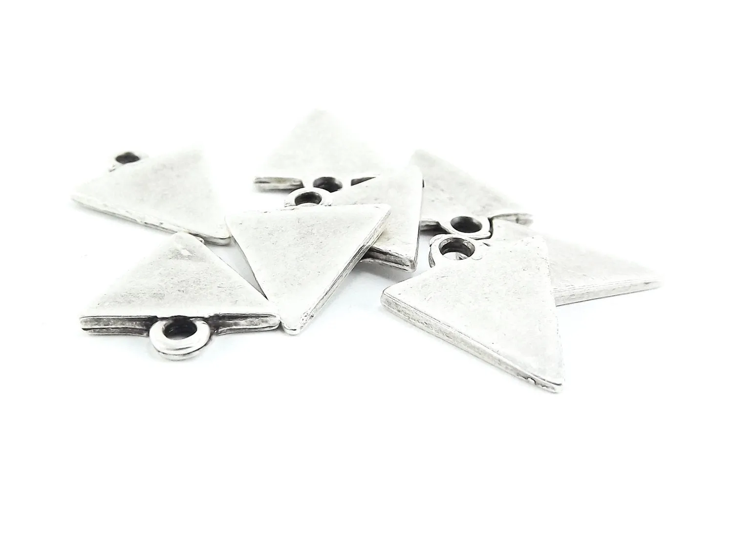8 Small Triangle Minimalist Geometric Pendants - Type 2 -  Matte Antique Silver Plated