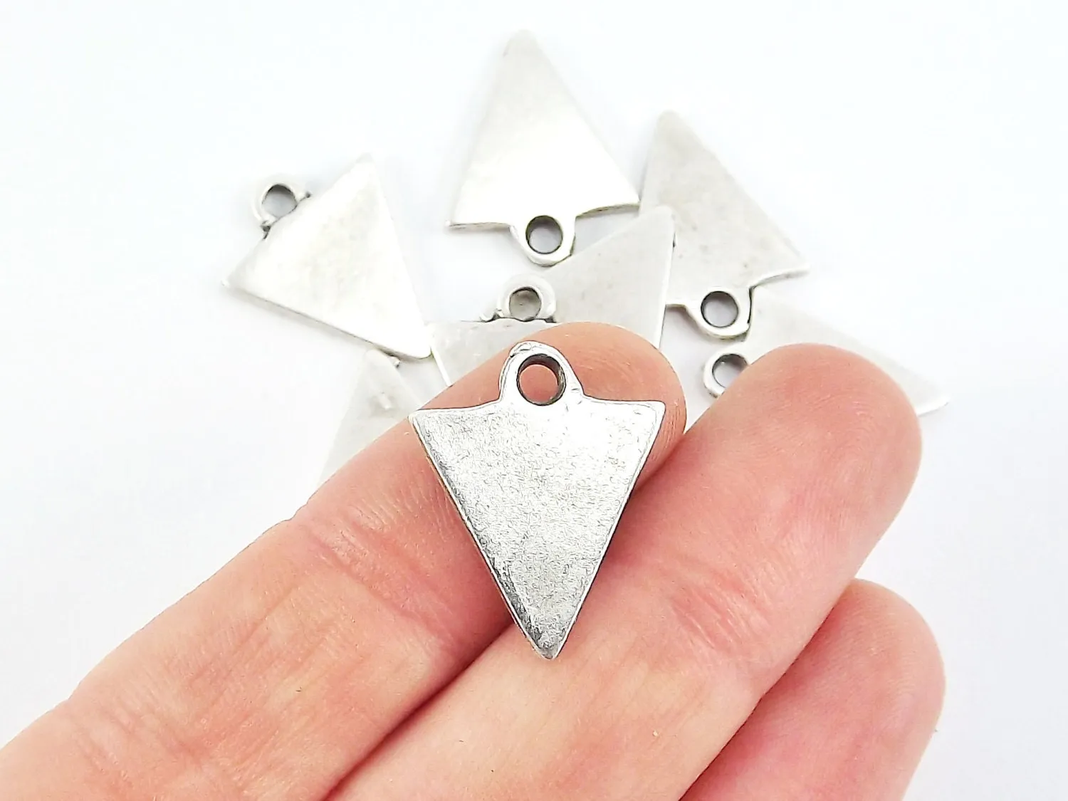 8 Small Triangle Minimalist Geometric Pendants - Type 2 -  Matte Antique Silver Plated