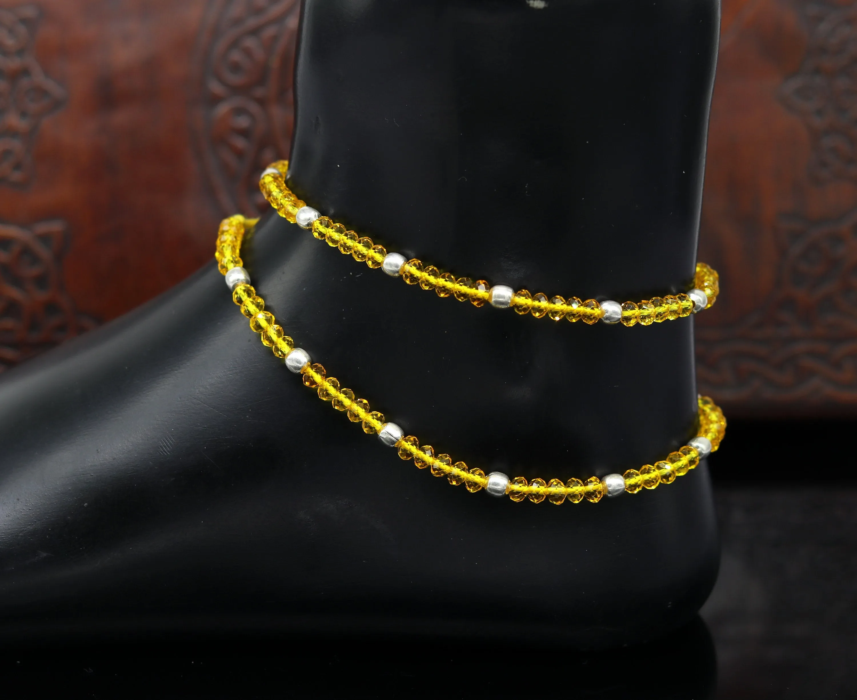 925 sterling silver beads and semi precious stone thread anklets, exclusive custom made ankle bracelet, modern fashion beaded jewelry ank247