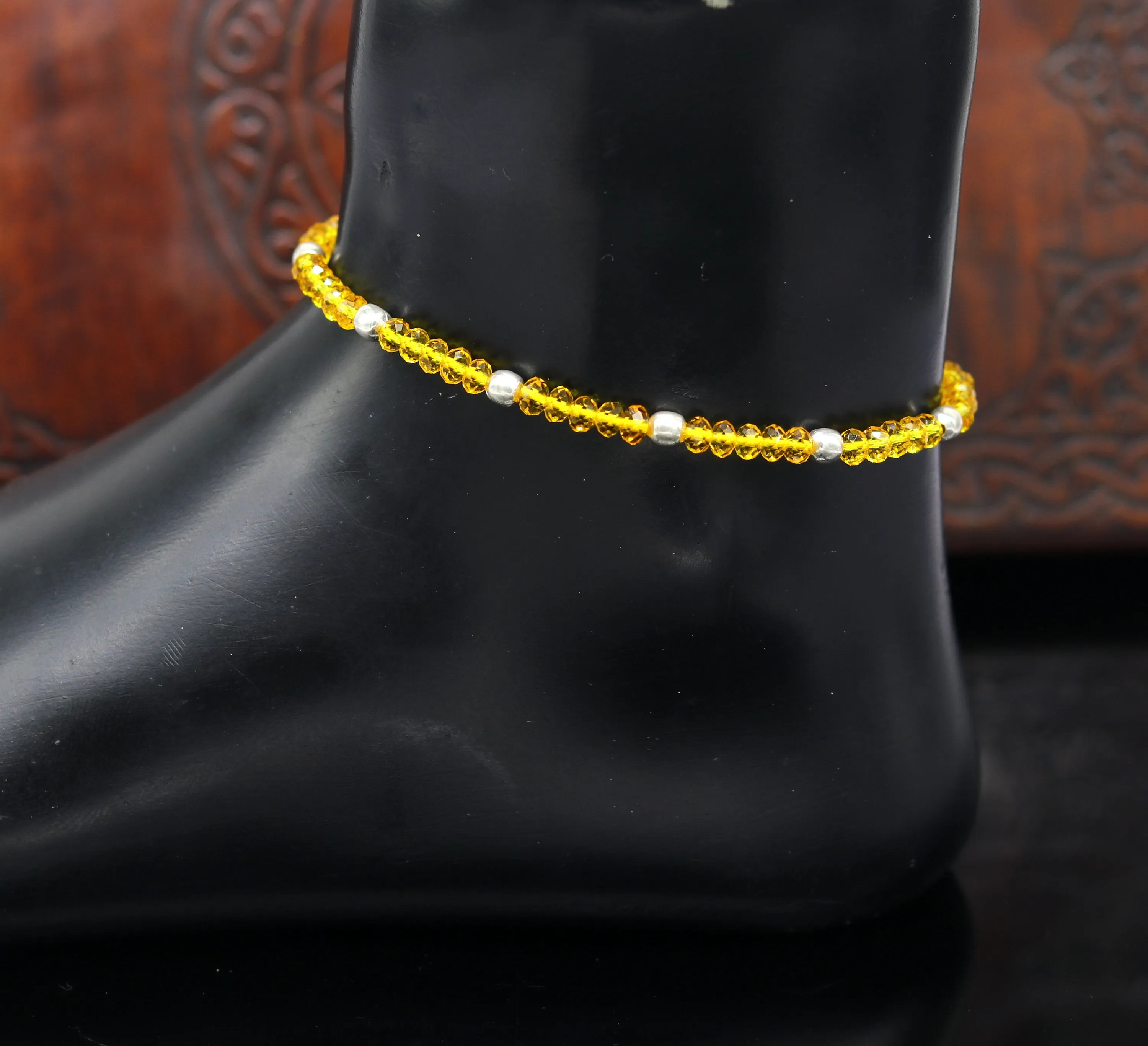 925 sterling silver beads and semi precious stone thread anklets, exclusive custom made ankle bracelet, modern fashion beaded jewelry ank247