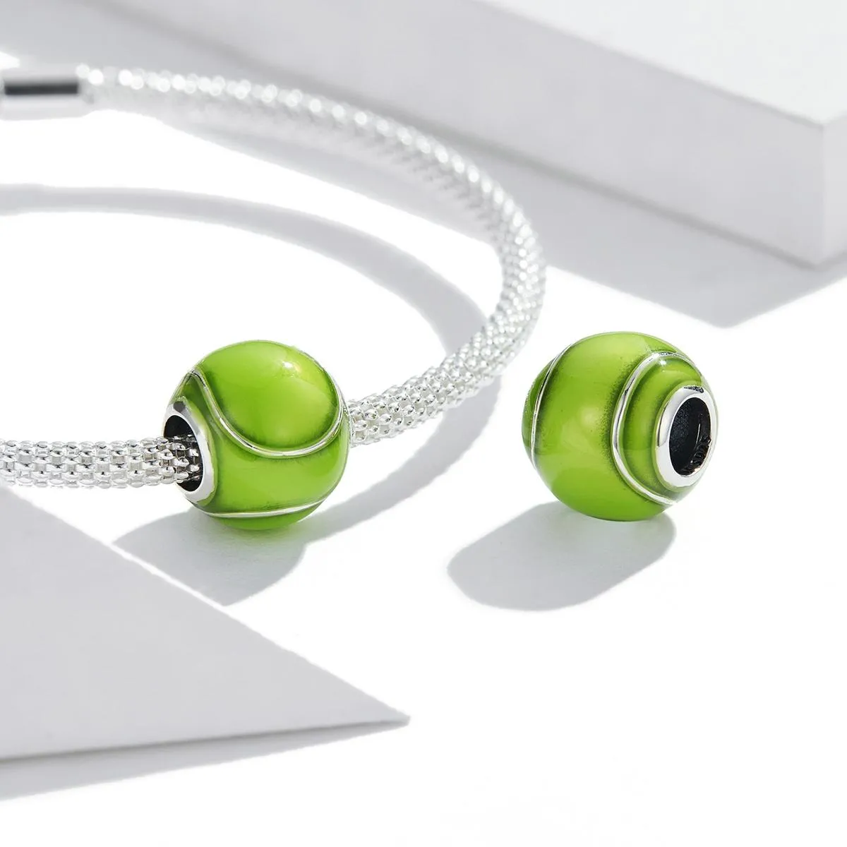 925 Sterling Silver Green Beaded Bracelet / Necklace Set