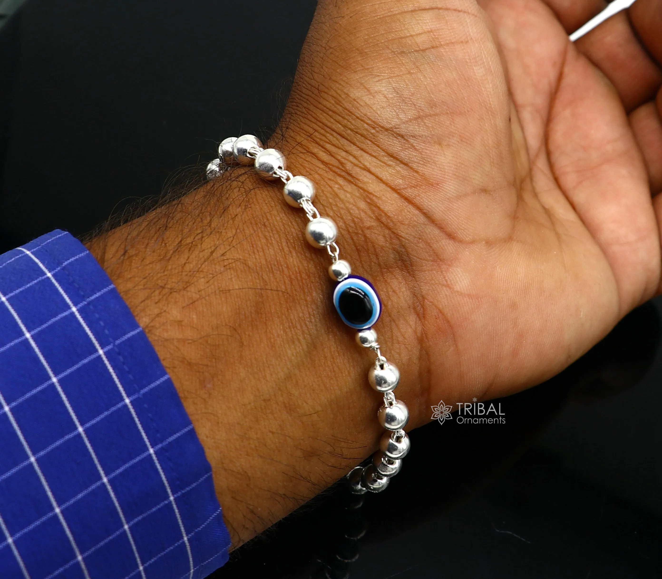 925 sterling silver handmade silver beaded evil eye bracelet, amazing stylish unisex cultural trendy bracelet all sizes jewelry sbr467
