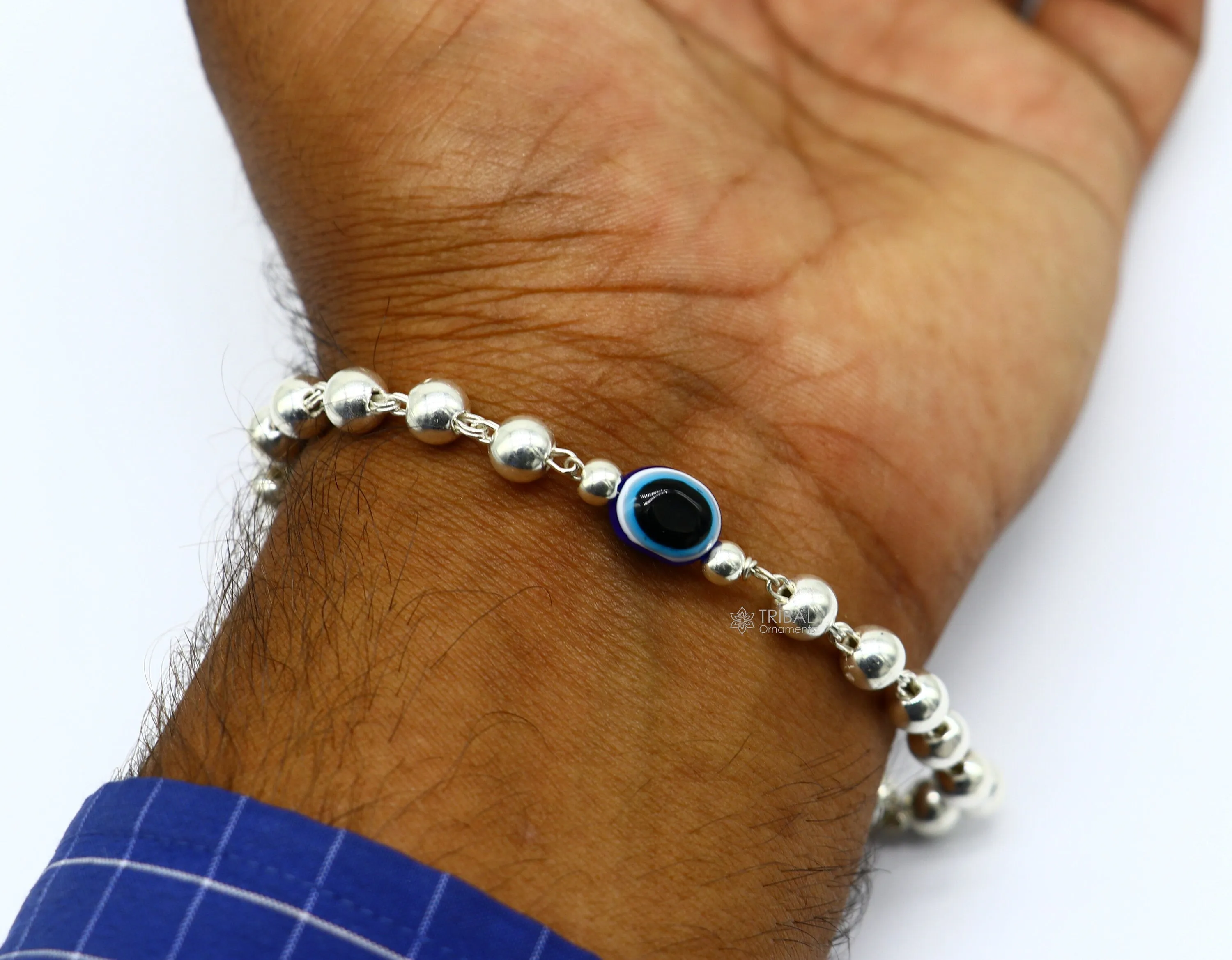 925 sterling silver handmade silver beaded evil eye bracelet, amazing stylish unisex cultural trendy bracelet all sizes jewelry sbr467