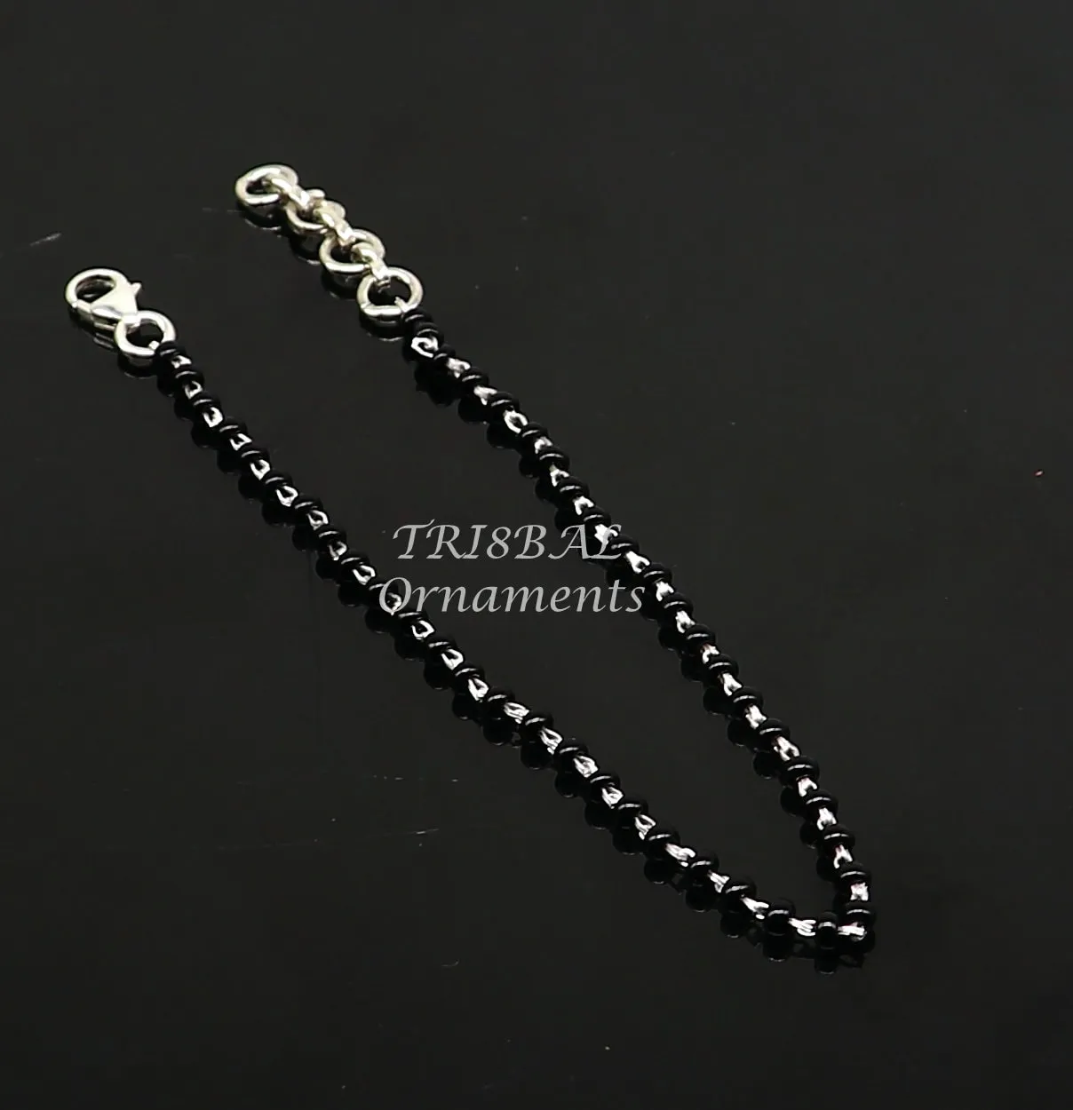 925 sterling silver modern cultural black beaded all sizes girls bracelet Combo use bracelet or anklets, best Mangalsutra bracelet sbr459
