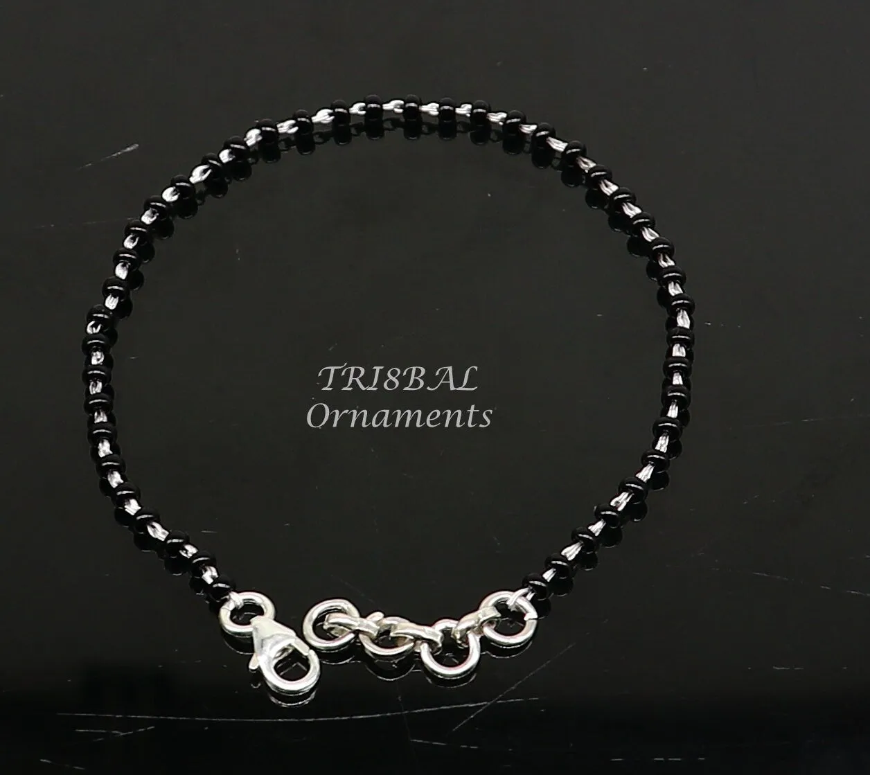 925 sterling silver modern cultural black beaded all sizes girls bracelet Combo use bracelet or anklets, best Mangalsutra bracelet sbr459