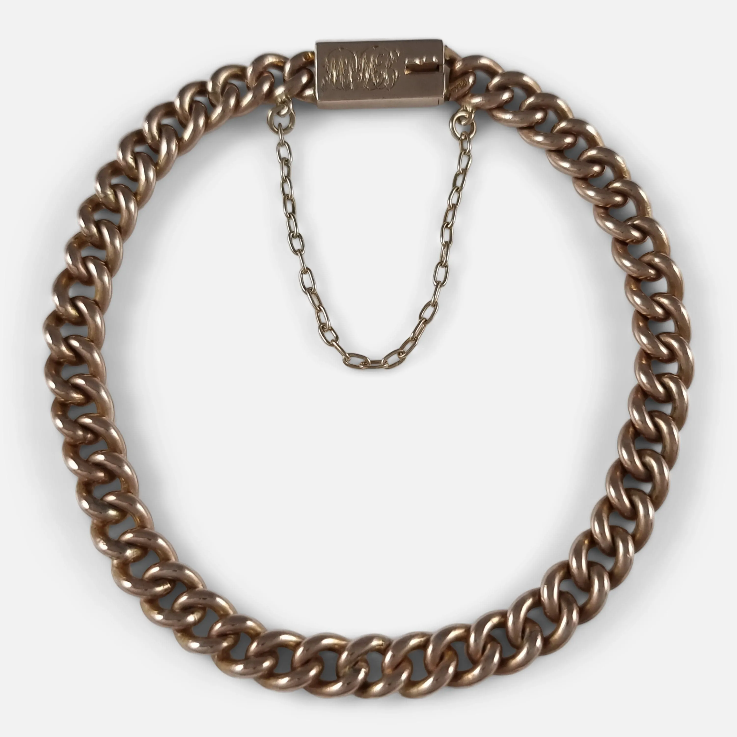9ct Rose Gold Curb Link Bracelet - Circa 1910