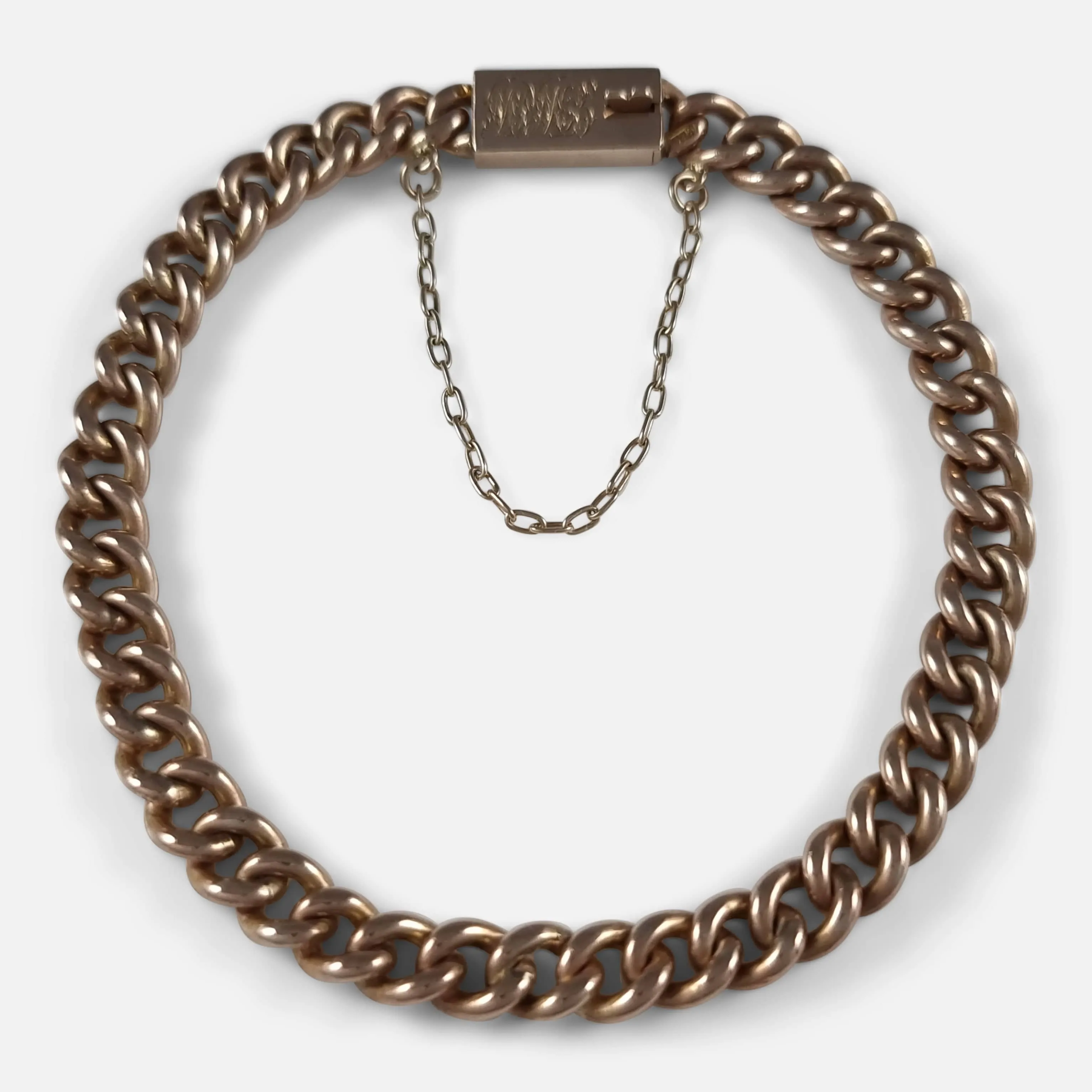 9ct Rose Gold Curb Link Bracelet - Circa 1910