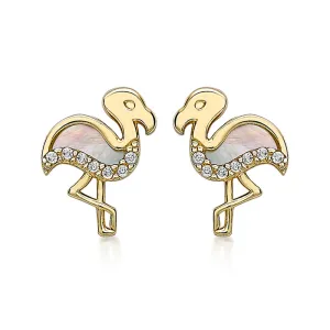 9ct Yellow Gold Mother of Pearl Flamingo Studs