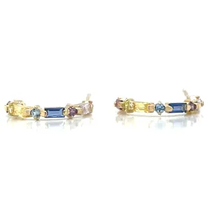 9ct Yellow Gold Multi Coloured Round And Emerald Cut Hoop Earrings