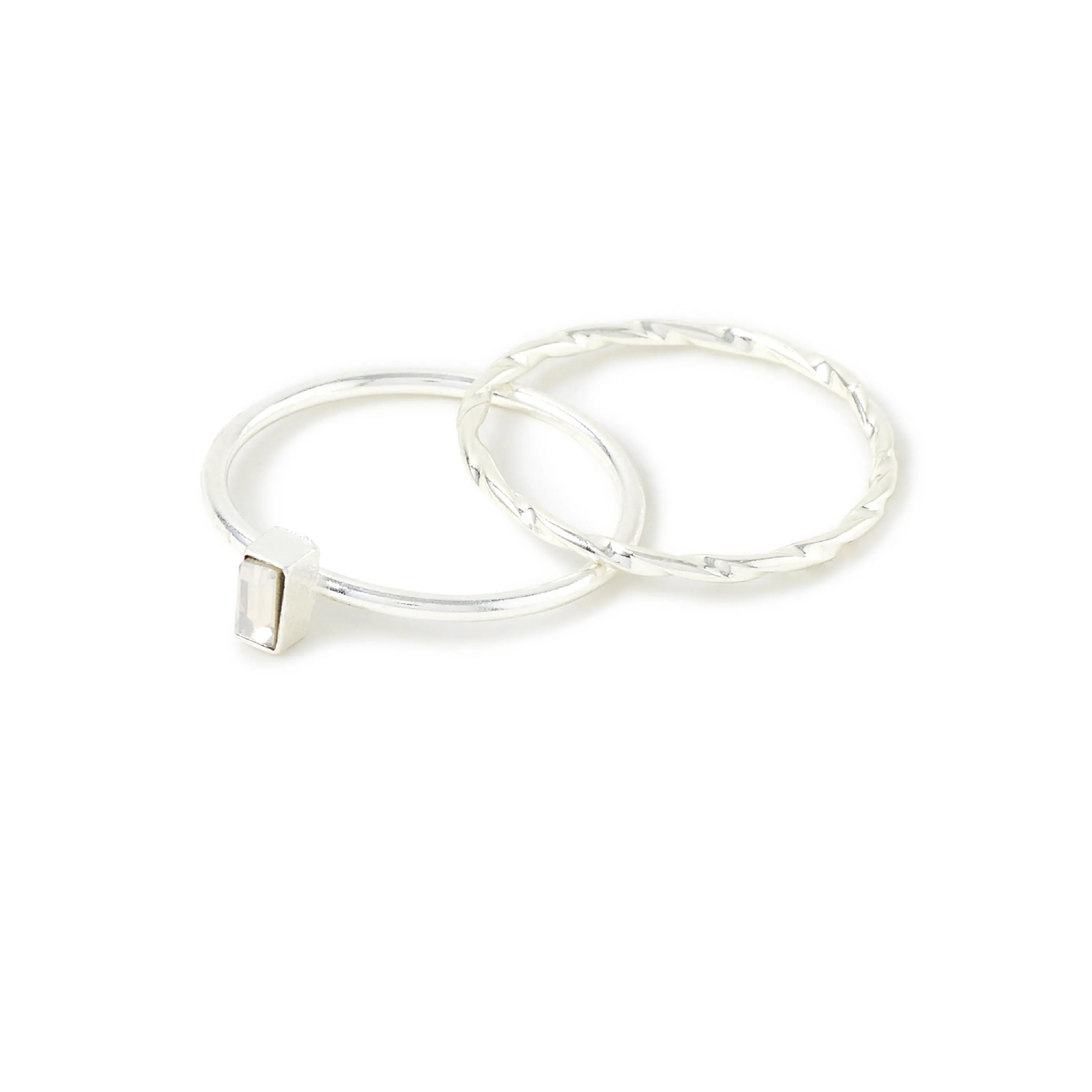 Accessorize London Women's Pack Of 2 Baguette Twist Stacking Rings Large