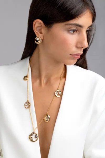 Alcozer Half Moon Earrings: Pearls, Italian Design