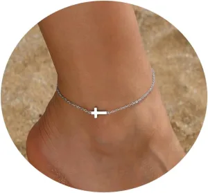 Ankle Bracelets for Women Dainty 18K Gold Plated Anklet Waterproof Round Beaded Paperclip Herringbone Pearl Chain Anklets Waterproof Beach Foot Jewelry