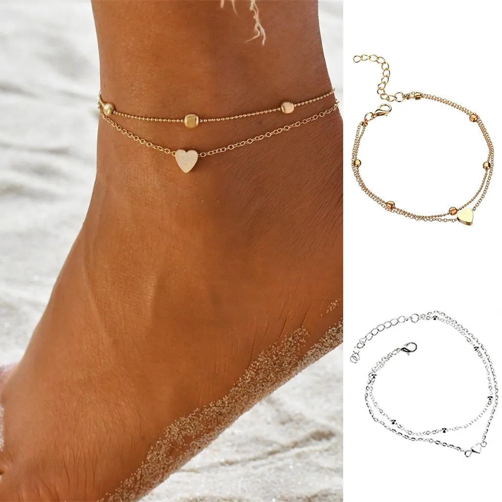 Anklets Women Heart Silver Color Ankle Bracelet