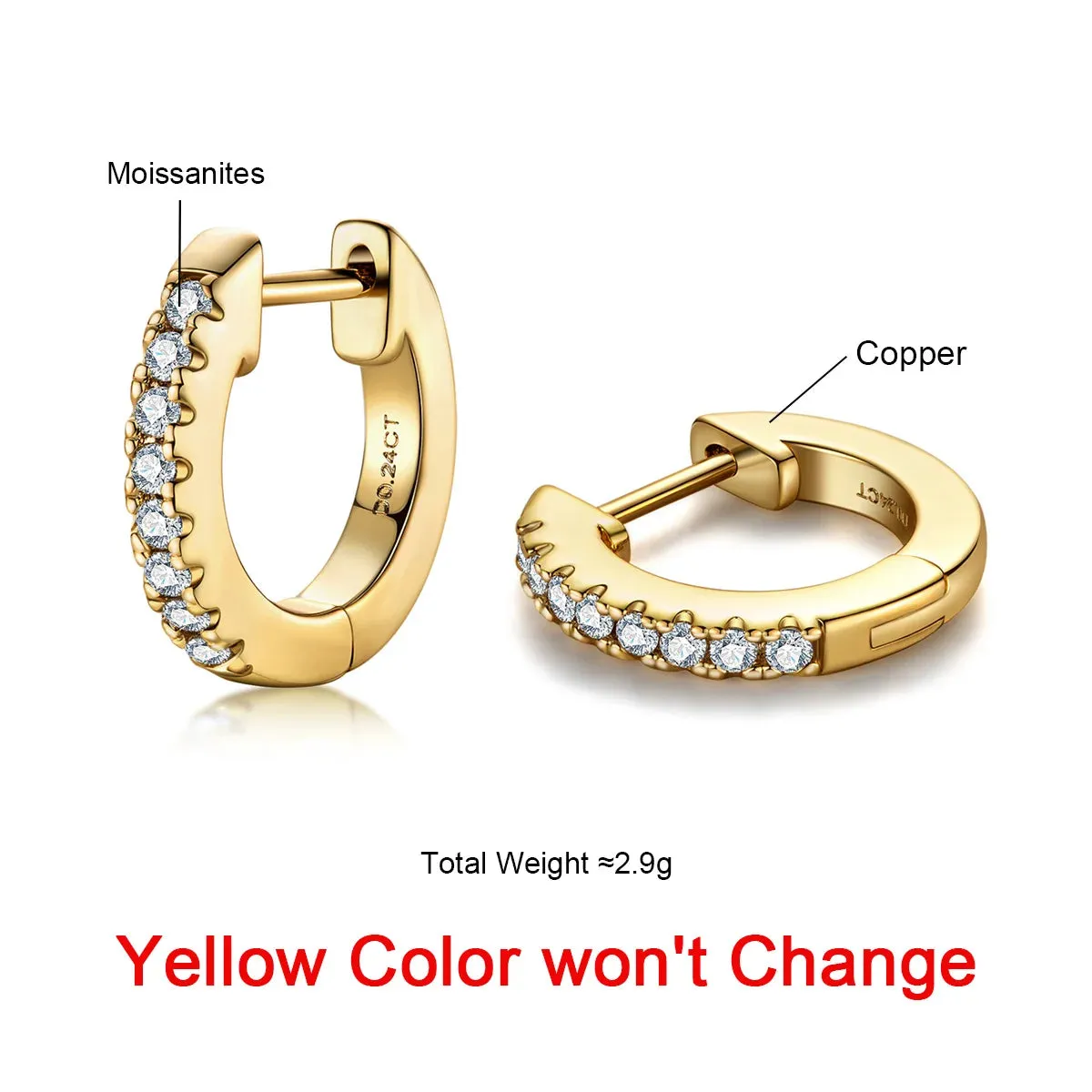 AnuJewel 1.5mm D Color Moissanite Huggie Hoop Earrings With Certificate Yellow Gold Plated Huggie Earring For Women Gifts