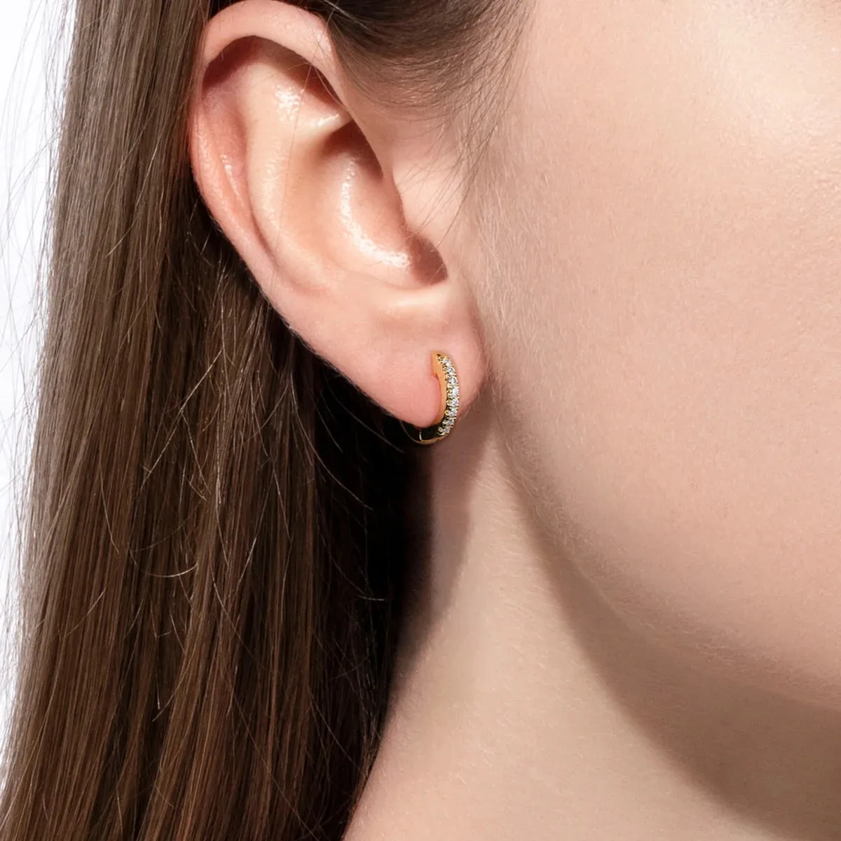 AnuJewel 1.5mm D Color Moissanite Huggie Hoop Earrings With Certificate Yellow Gold Plated Huggie Earring For Women Gifts