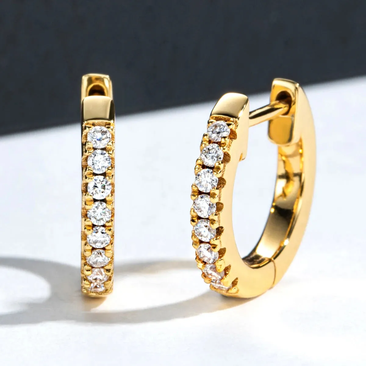 AnuJewel 1.5mm D Color Moissanite Huggie Hoop Earrings With Certificate Yellow Gold Plated Huggie Earring For Women Gifts