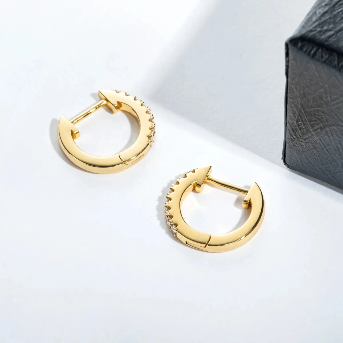 AnuJewel 1.5mm D Color Moissanite Huggie Hoop Earrings With Certificate Yellow Gold Plated Huggie Earring For Women Gifts