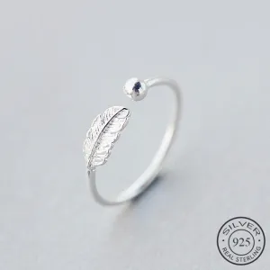 Authentic 925 Sterling Silver Cute Feather Personality Adjustable Ring Fine Jewelry For Women Party Elegant Accessories