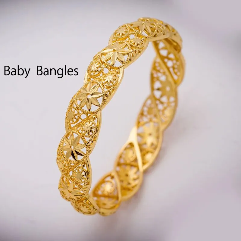 Baby Bangles Gold Color Arab Flower  Bangle for 4-9 years Baby Kids Children Middle Eastern Gifts
