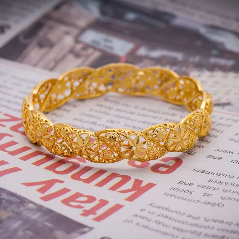Baby Bangles Gold Color Arab Flower  Bangle for 4-9 years Baby Kids Children Middle Eastern Gifts