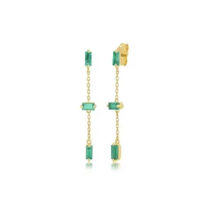 Baguette Stones Sterling Silver Earrings plated in 18K Gold