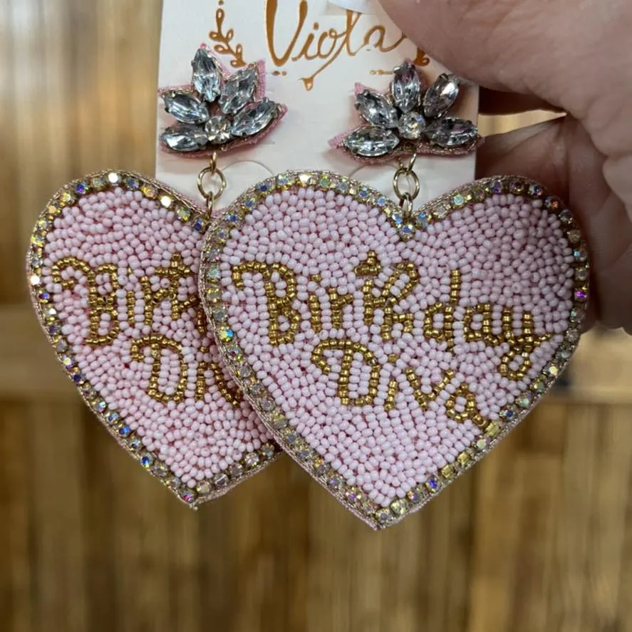 Beaded Birthday Diva Earrings - Post