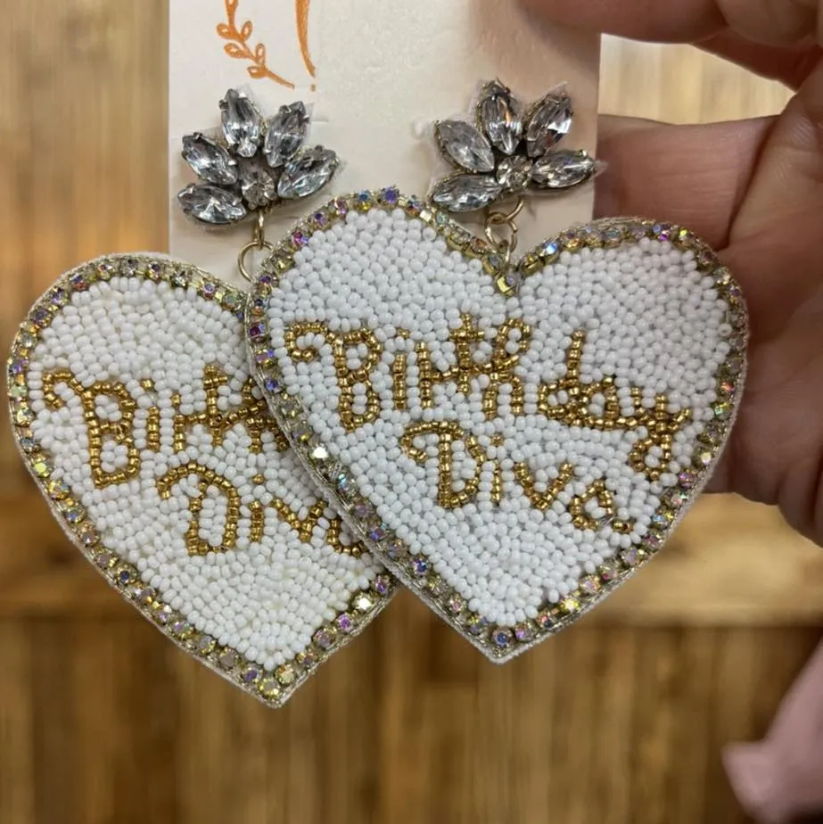 Beaded Birthday Diva Earrings - Post
