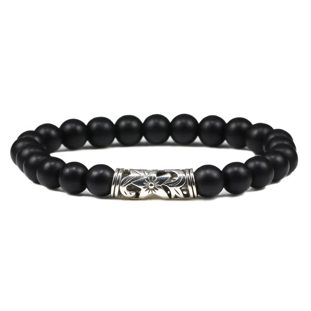 Black Lava Tiger Eye Weathered Stone Bracelets Bangles Classic Owl Beaded Natural Charm Bracelet for Women and Men Yoga Jewelry