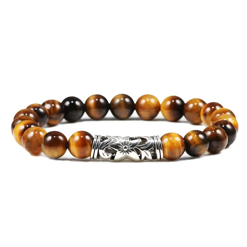 Black Lava Tiger Eye Weathered Stone Bracelets Bangles Classic Owl Beaded Natural Charm Bracelet for Women and Men Yoga Jewelry