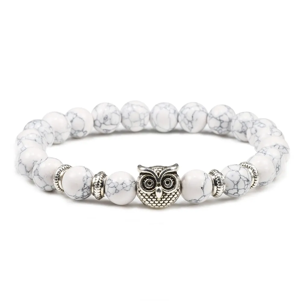 Black Lava Tiger Eye Weathered Stone Bracelets Bangles Classic Owl Beaded Natural Charm Bracelet for Women and Men Yoga Jewelry