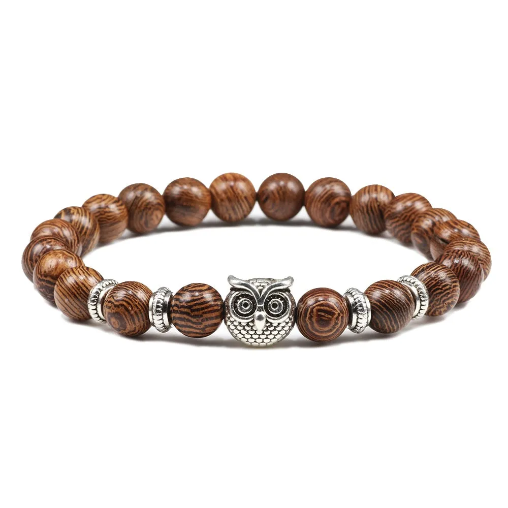 Black Lava Tiger Eye Weathered Stone Bracelets Bangles Classic Owl Beaded Natural Charm Bracelet for Women and Men Yoga Jewelry