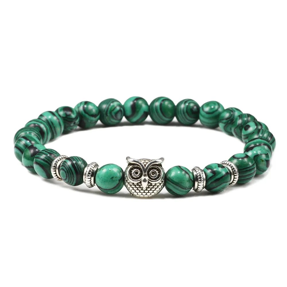 Black Lava Tiger Eye Weathered Stone Bracelets Bangles Classic Owl Beaded Natural Charm Bracelet for Women and Men Yoga Jewelry