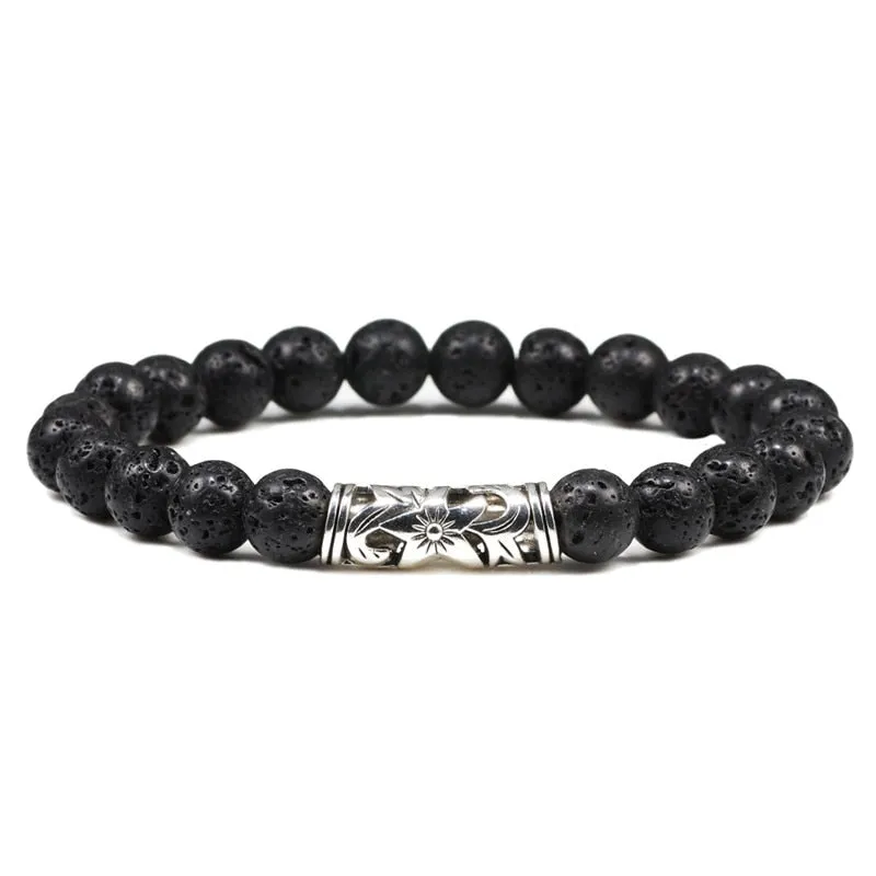 Black Lava Tiger Eye Weathered Stone Bracelets Bangles Classic Owl Beaded Natural Charm Bracelet for Women and Men Yoga Jewelry